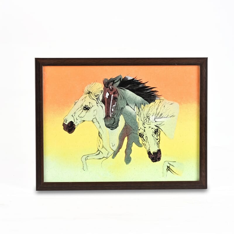 Handcrafted Multi Color Gemstone Horse Wall Painting