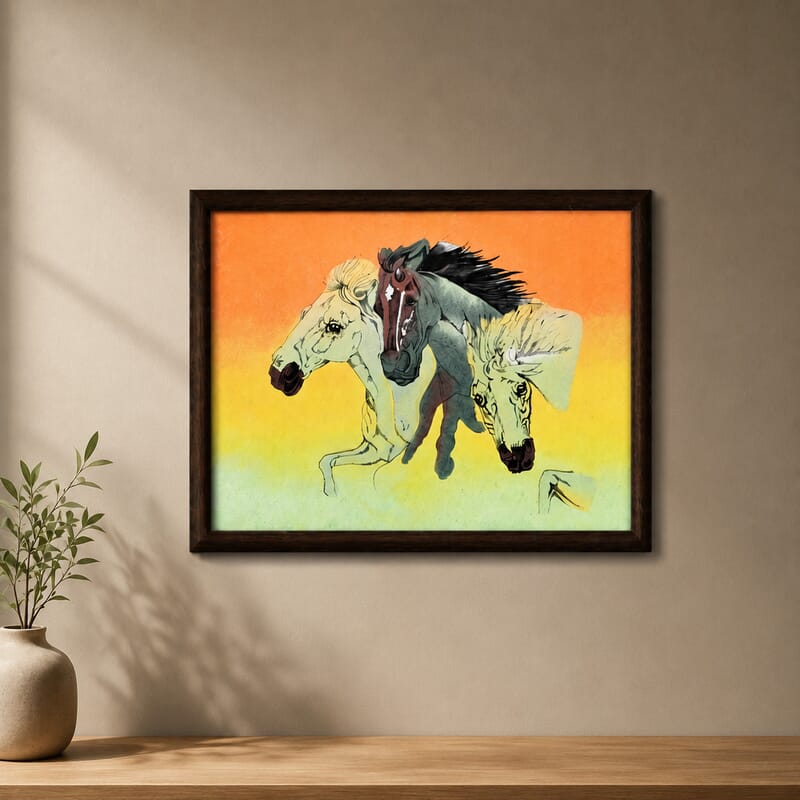Handcrafted Multi Color Gemstone Horse Wall Painting