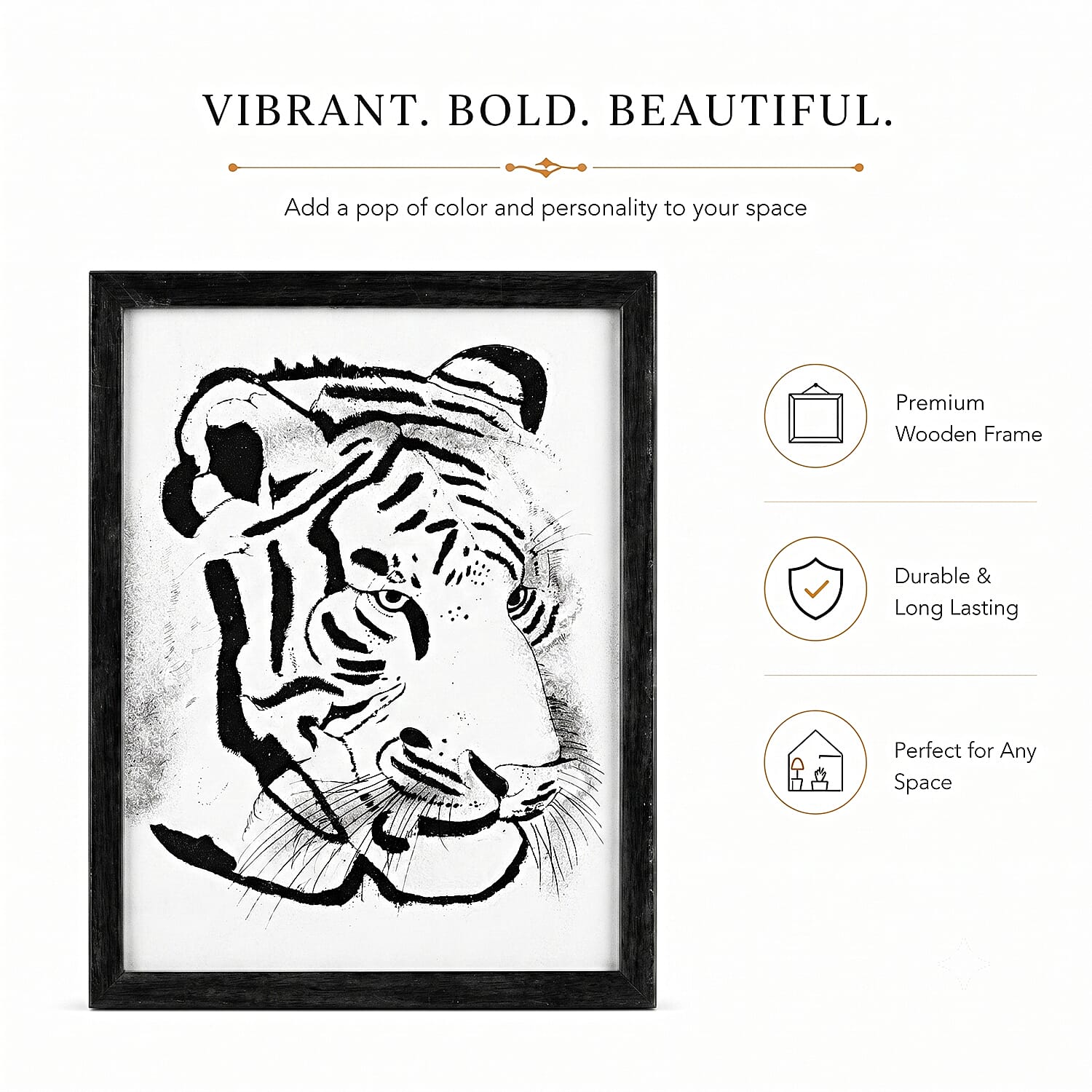 Handcrafted Black Gemstone Tiger Wall Painting