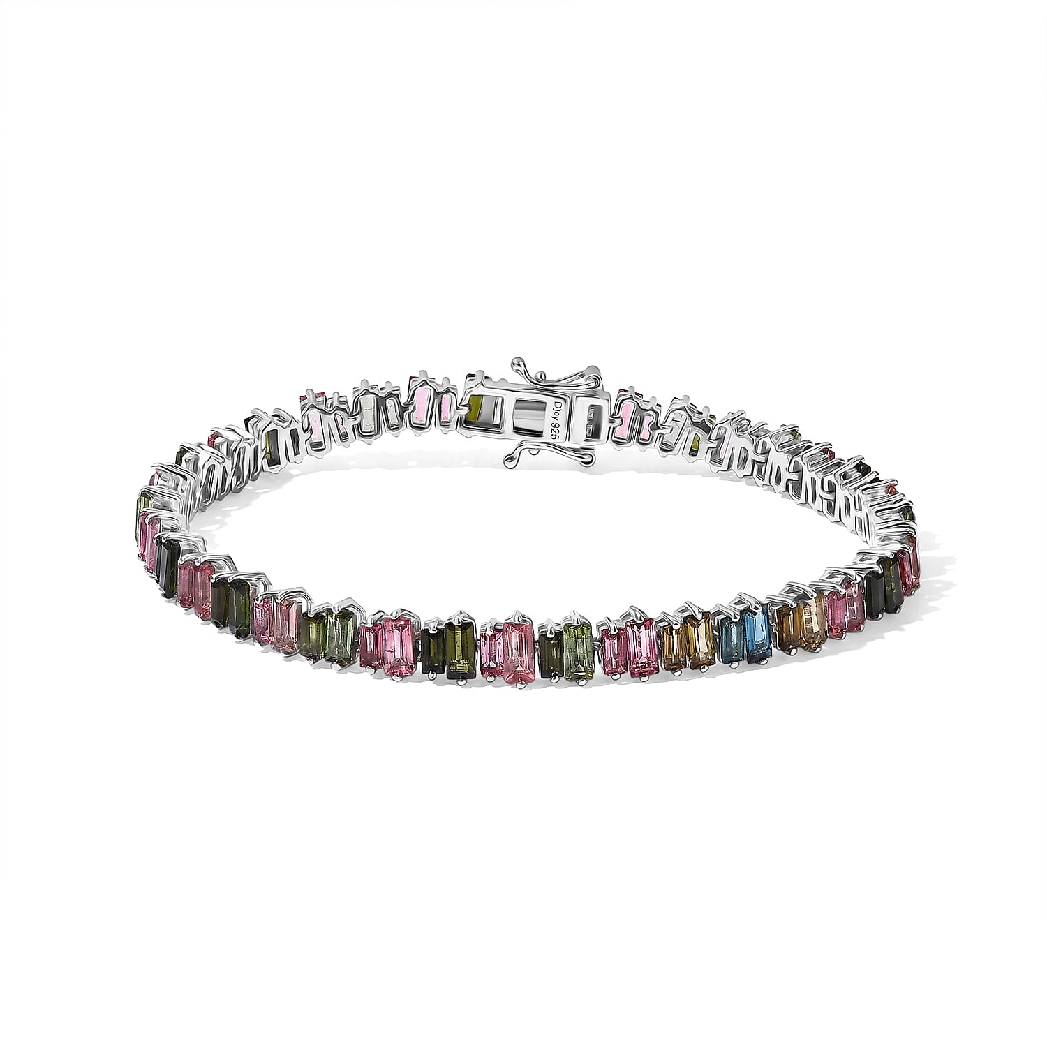 D'Joy AAA Multi-Tourmaline 12.50 ctw Bracelet in Rhodium Over Sterling Silver (7.25 In)