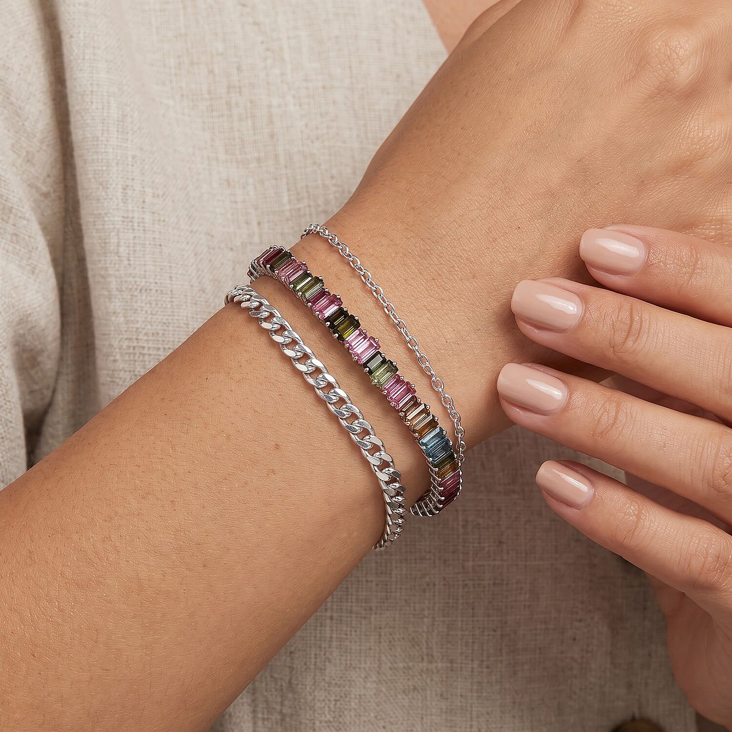 D'Joy AAA Multi-Tourmaline 12.50 ctw Bracelet in Rhodium Over Sterling Silver (7.25 In)