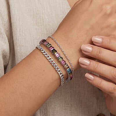 D'Joy AAA Multi-Tourmaline 12.50 ctw Bracelet in Rhodium Over Sterling Silver (7.25 In)