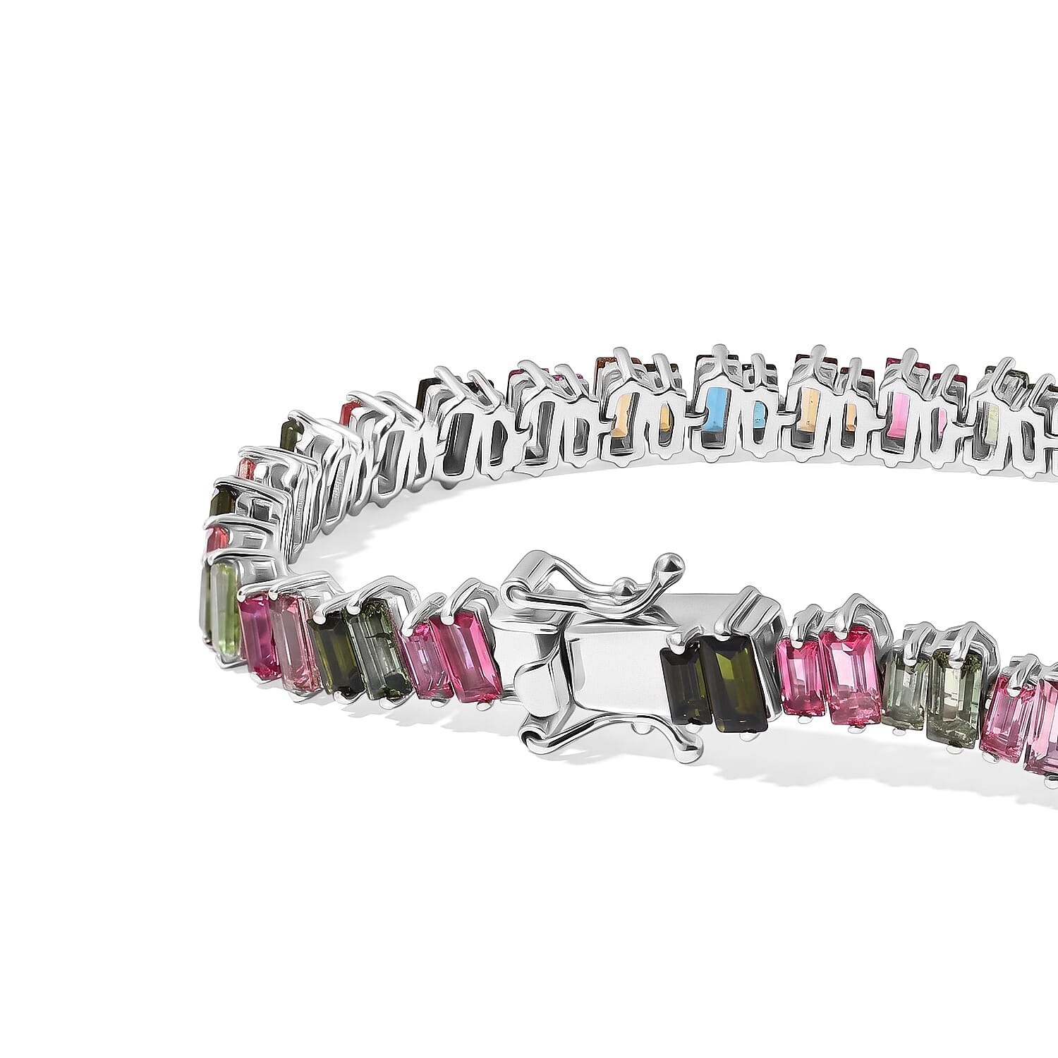 D'Joy AAA Multi-Tourmaline 12.50 ctw Bracelet in Rhodium Over Sterling Silver (7.25 In)
