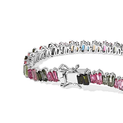 D'Joy AAA Multi-Tourmaline 12.50 ctw Bracelet in Rhodium Over Sterling Silver (7.25 In)