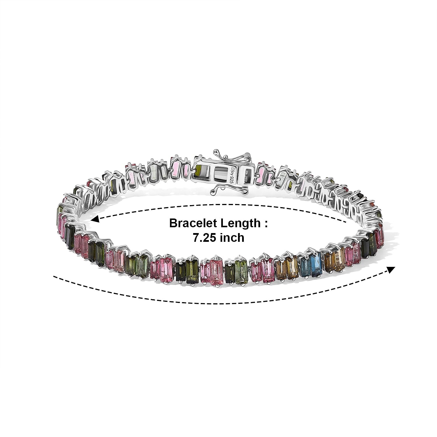 D'Joy AAA Multi-Tourmaline 12.50 ctw Bracelet in Rhodium Over Sterling Silver (7.25 In)