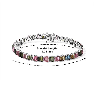 D'Joy AAA Multi-Tourmaline 12.50 ctw Bracelet in Rhodium Over Sterling Silver (7.25 In)