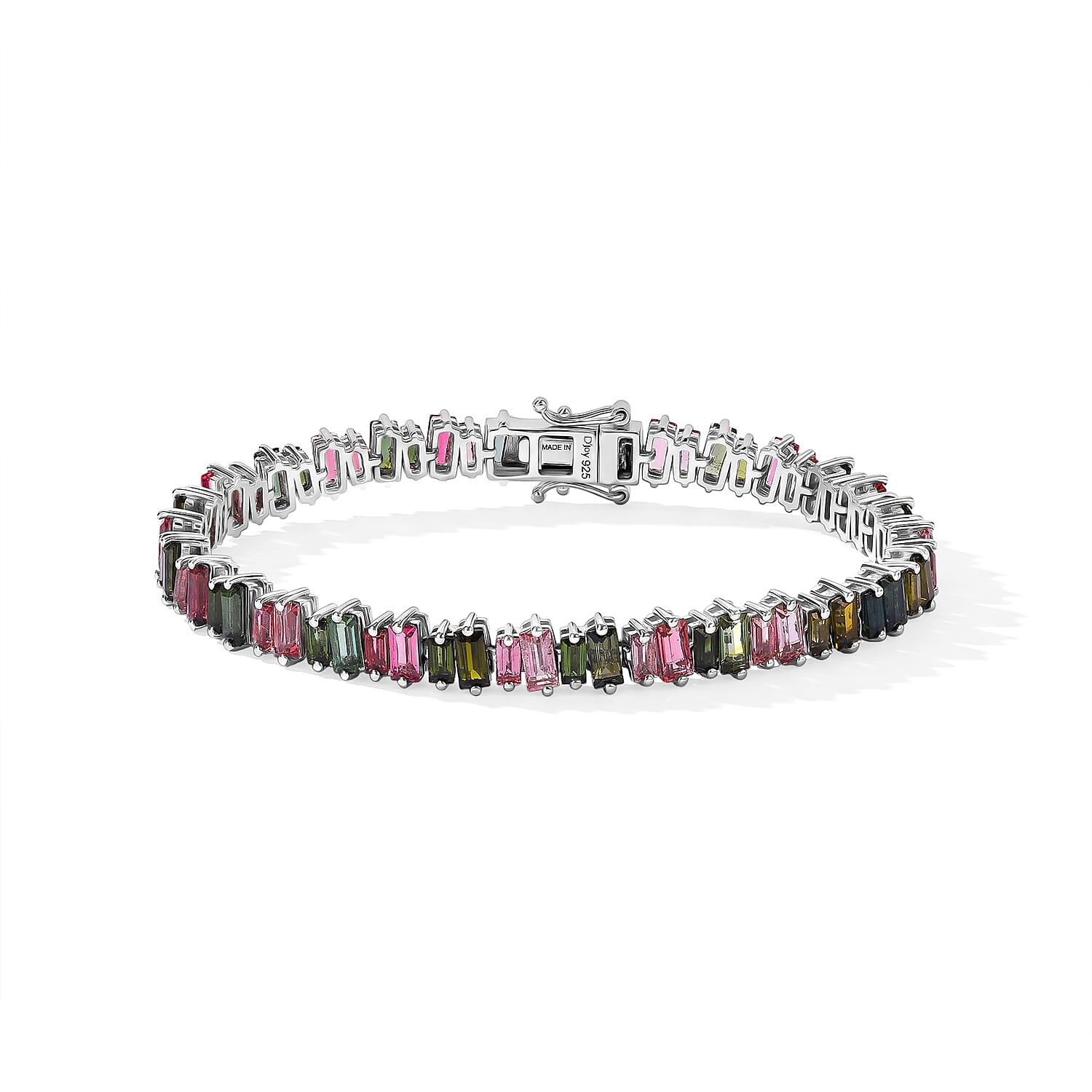 D'Joy AAA Multi-Tourmaline 11.00 ctw Bracelet in Rhodium Over Sterling Silver (6.50 In)