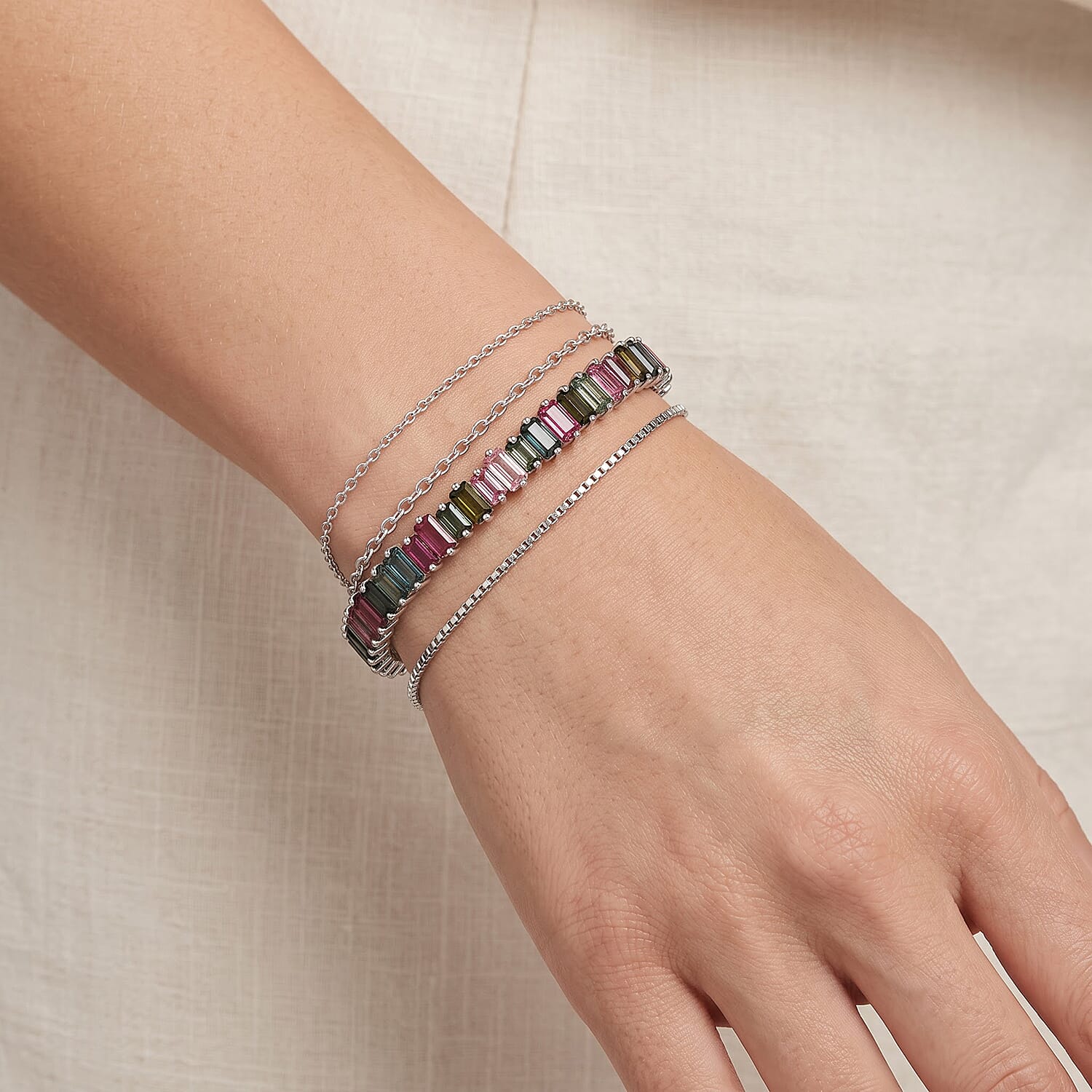 D'Joy AAA Multi-Tourmaline 11.00 ctw Bracelet in Rhodium Over Sterling Silver (6.50 In)