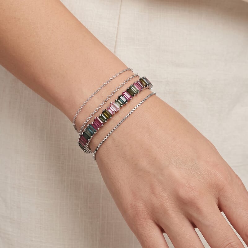 D'Joy AAA Multi-Tourmaline 11.00 ctw Bracelet in Rhodium Over Sterling Silver (6.50 In)