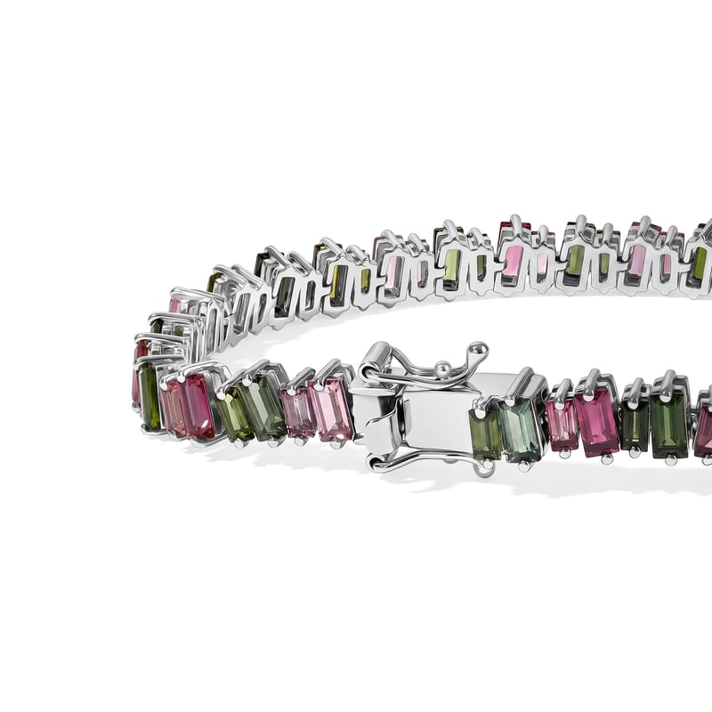 D'Joy AAA Multi-Tourmaline 11.00 ctw Bracelet in Rhodium Over Sterling Silver (6.50 In)