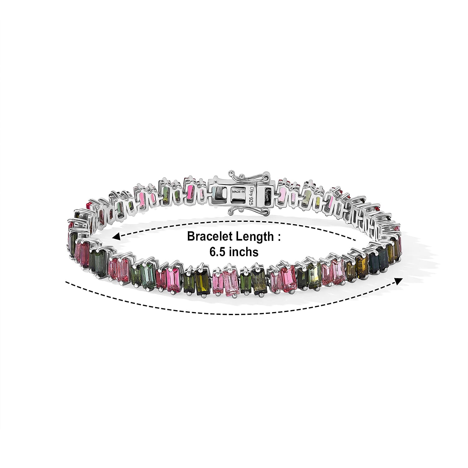 D'Joy AAA Multi-Tourmaline 11.00 ctw Bracelet in Rhodium Over Sterling Silver (6.50 In)