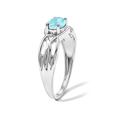 Simulated Blue Diamond East West Solitaire Ring in Sterling Silver (Size 8.0)