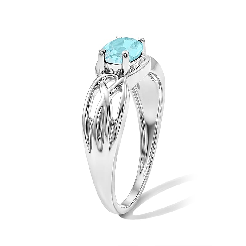 Simulated Blue Diamond East West Solitaire Ring in Sterling Silver (Size 8.0)