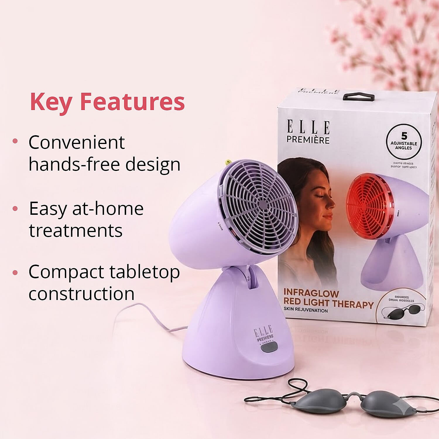 Elle Premiere InfraGlow Red Light Therapy Skin Rejuvenation Device with Goggles (1-Year Warranty)