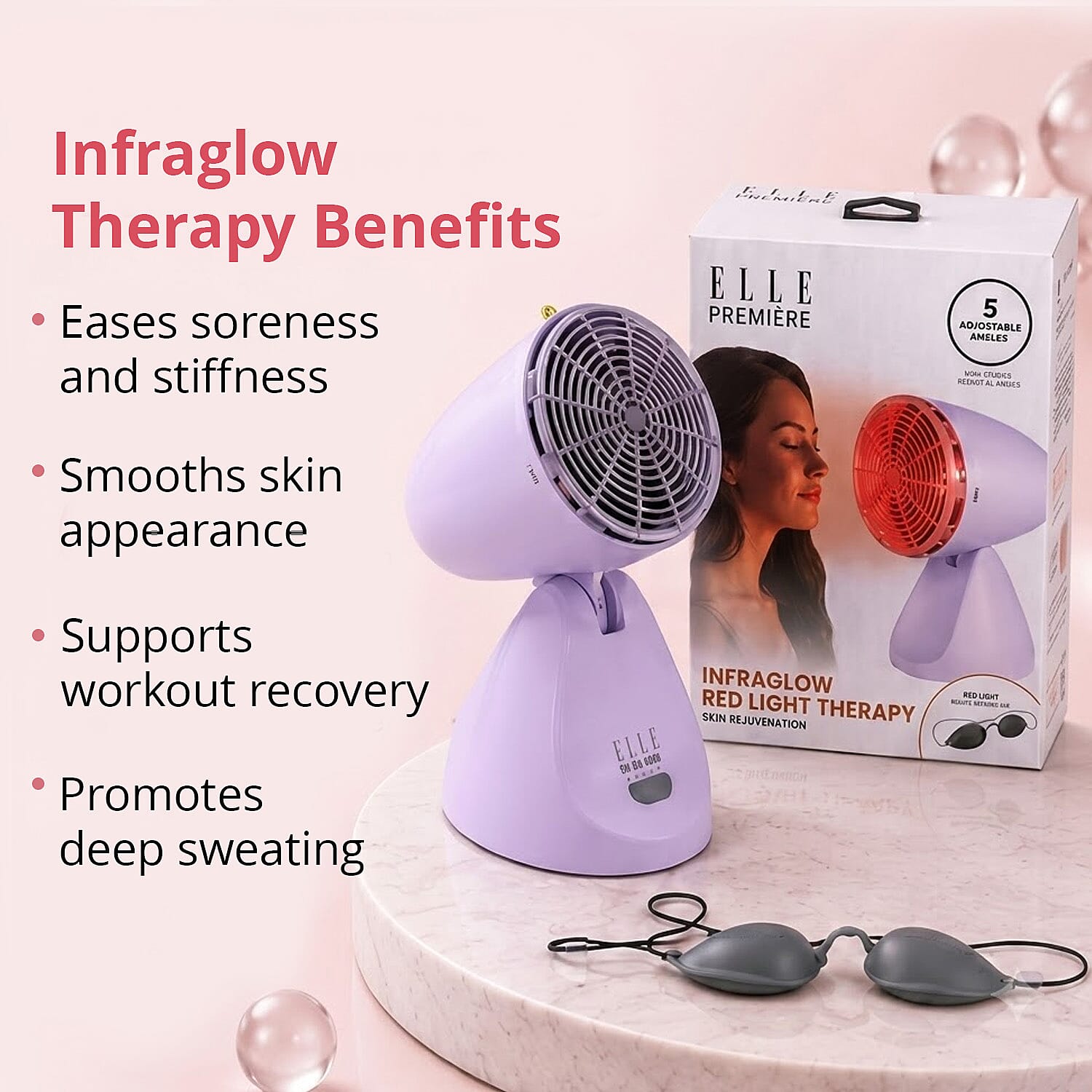 Elle Premiere InfraGlow Red Light Therapy Skin Rejuvenation Device with Goggles (1-Year Warranty)
