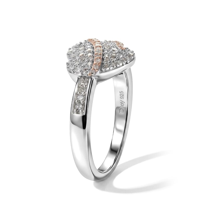 D'Joy Lab Grown Diamond I2-I3 0.50 ctw Love Ribbon Ring in 18K Vermeil RG and Rhodium Over Sterling Silver (Size 5.0)