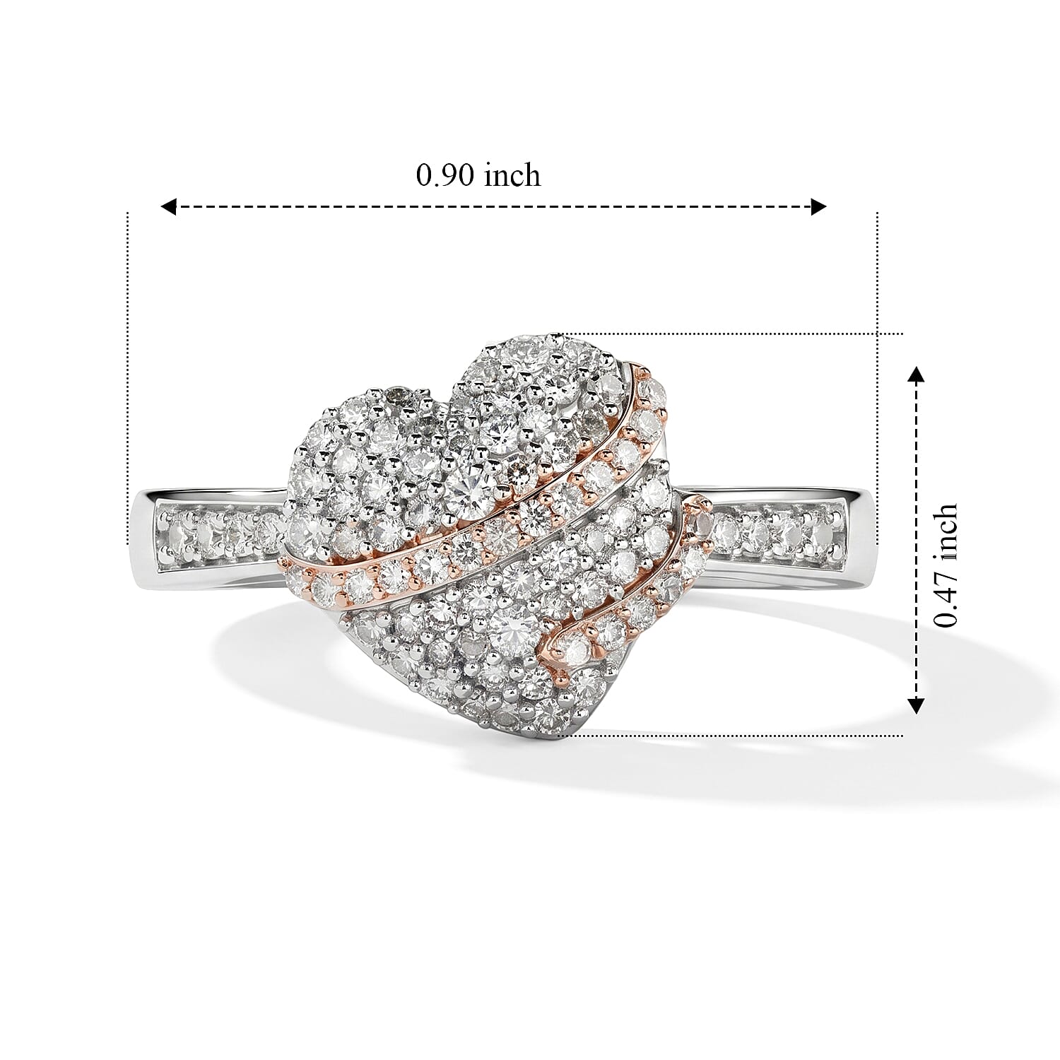 D'Joy Lab Grown Diamond I2-I3 0.50 ctw Love Ribbon Ring in 18K Vermeil RG and Rhodium Over Sterling Silver (Size 5.0)