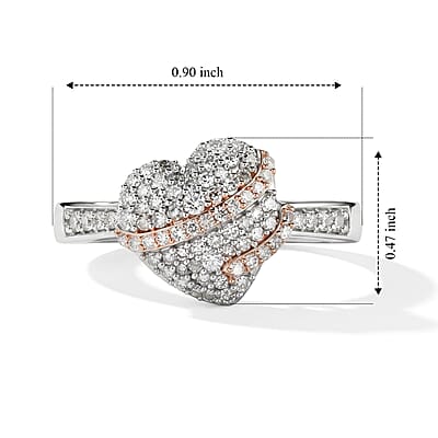 D'Joy Lab Grown Diamond I2-I3 0.50 ctw Love Ribbon Ring in 18K Vermeil RG and Rhodium Over Sterling Silver (Size 5.0)