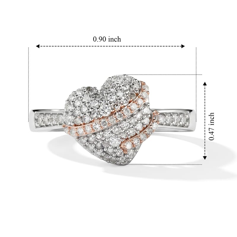 D'Joy Lab Grown Diamond I2-I3 0.50 ctw Love Ribbon Ring in 18K Vermeil RG and Rhodium Over Sterling Silver (Size 5.0)