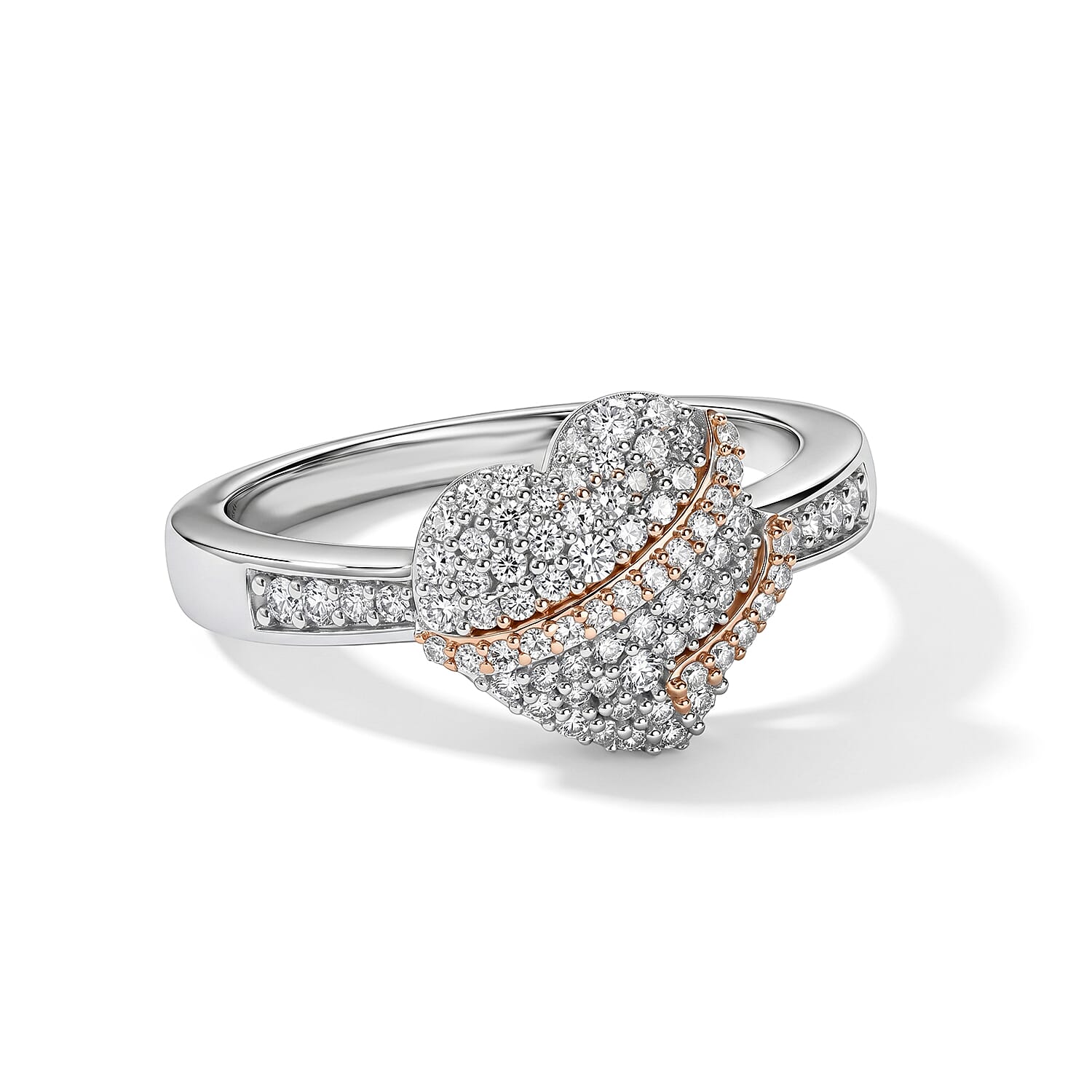 D'Joy Lab Grown Diamond I2-I3 0.50 ctw Love Ribbon Ring in 18K Vermeil RG and Rhodium Over Sterling Silver (Size 6.0)