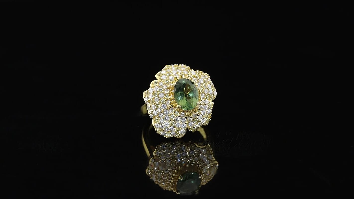 D''Joy Premium Natural Green Apatite, Multi Gemstone Ring in 18K Vermeil YG Over Sterling Silver (Size 10.0) 3.50 ctw