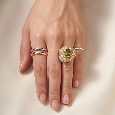 D'Joy Premium Natural Green Apatite and Multi Gemstone 3.50 ctw Wildflower Bloom Ring in 18K Vermeil Yellow Gold Over Sterling Silver (Size 6.0)