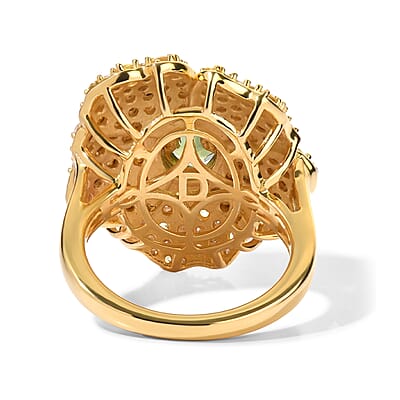 D'Joy Premium Natural Green Apatite and Multi Gemstone 3.50 ctw Wildflower Bloom Ring in 18K Vermeil Yellow Gold Over Sterling Silver (Size 6.0)