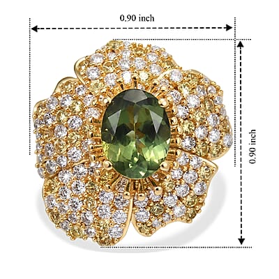 D'Joy Premium Natural Green Apatite and Multi Gemstone 3.50 ctw Wildflower Bloom Ring in 18K Vermeil Yellow Gold Over Sterling Silver (Size 6.0)