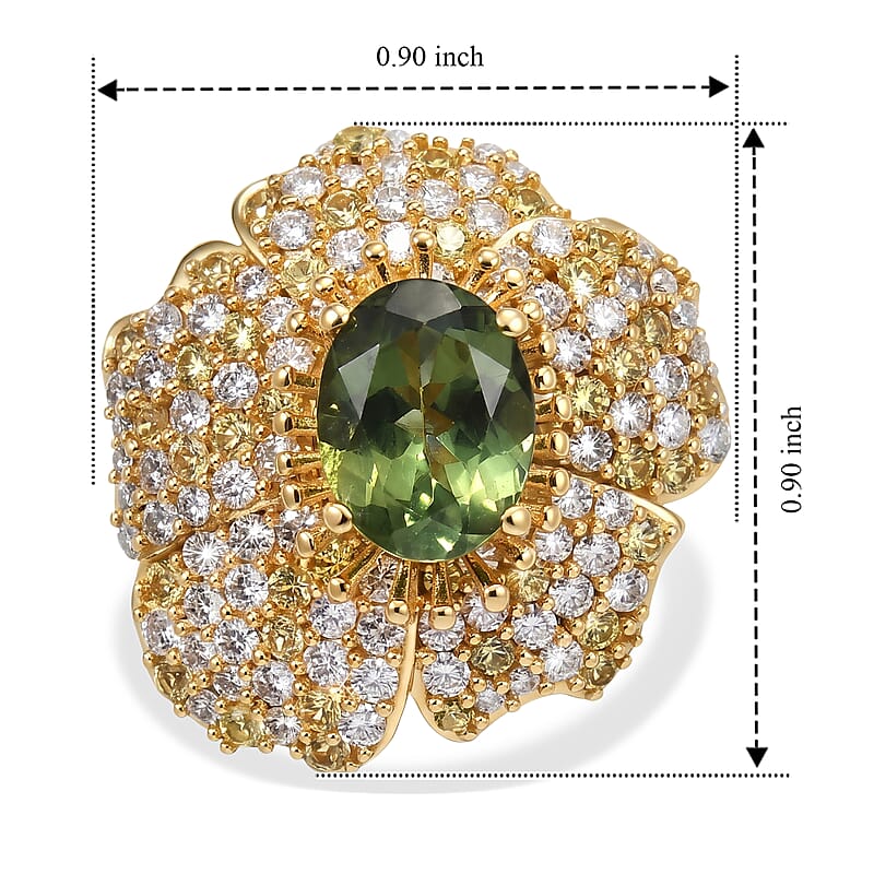 D'Joy Premium Natural Green Apatite and Multi Gemstone 3.50 ctw Ring in 18K Vermeil Yellow Gold Over Sterling Silver (Size 6.0)