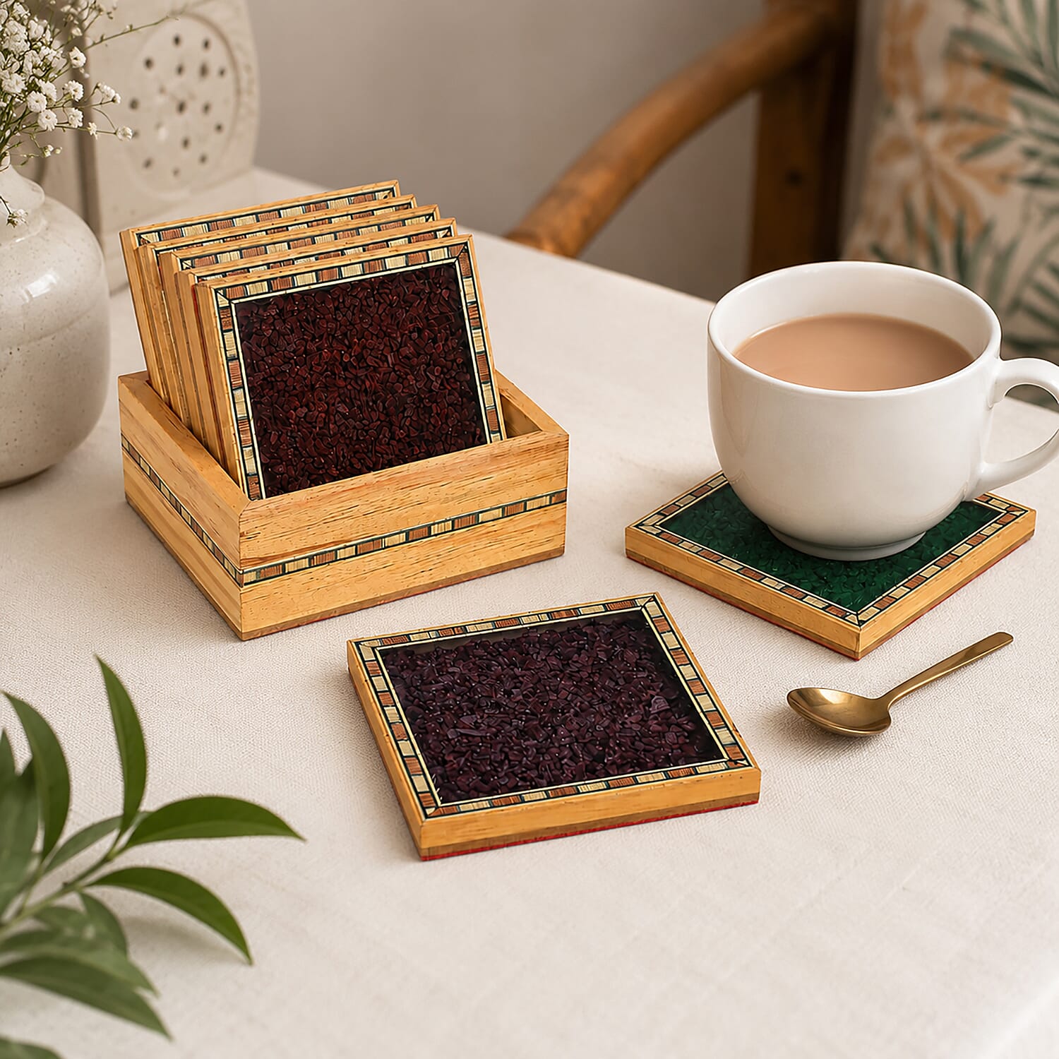 Handmade Set of 5 Wooden Coasters
