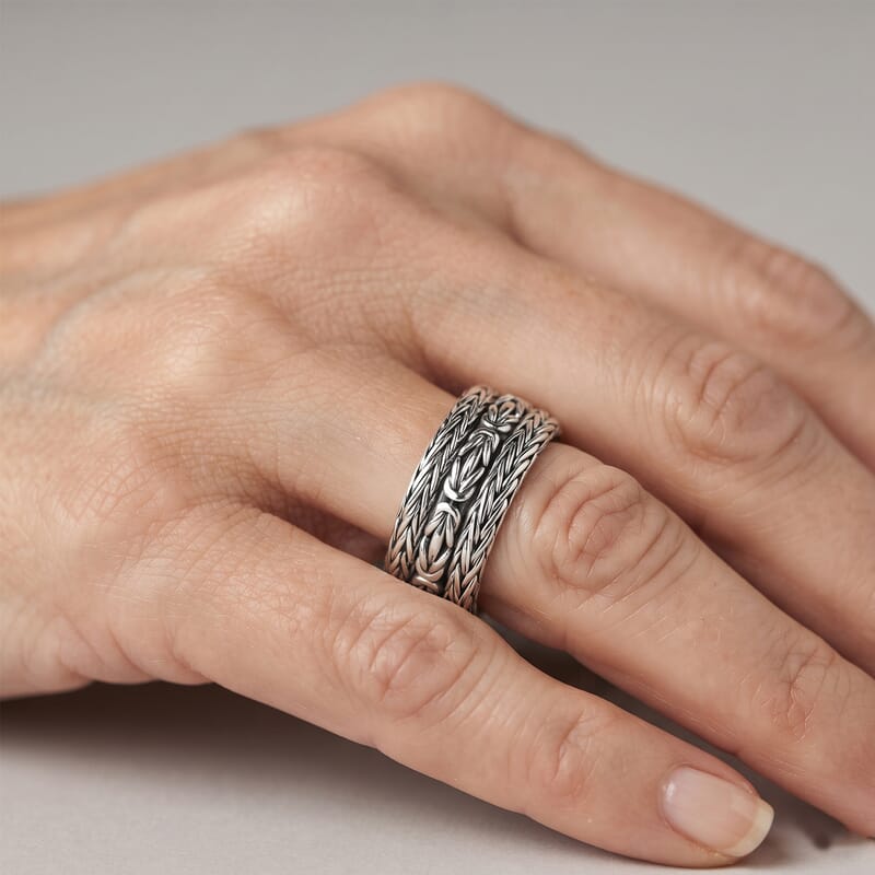 D'Joy Bali Legacy Tulang Naga with Borobudur Ring in Sterling Silver (Size 5.0) 6.70 Grams