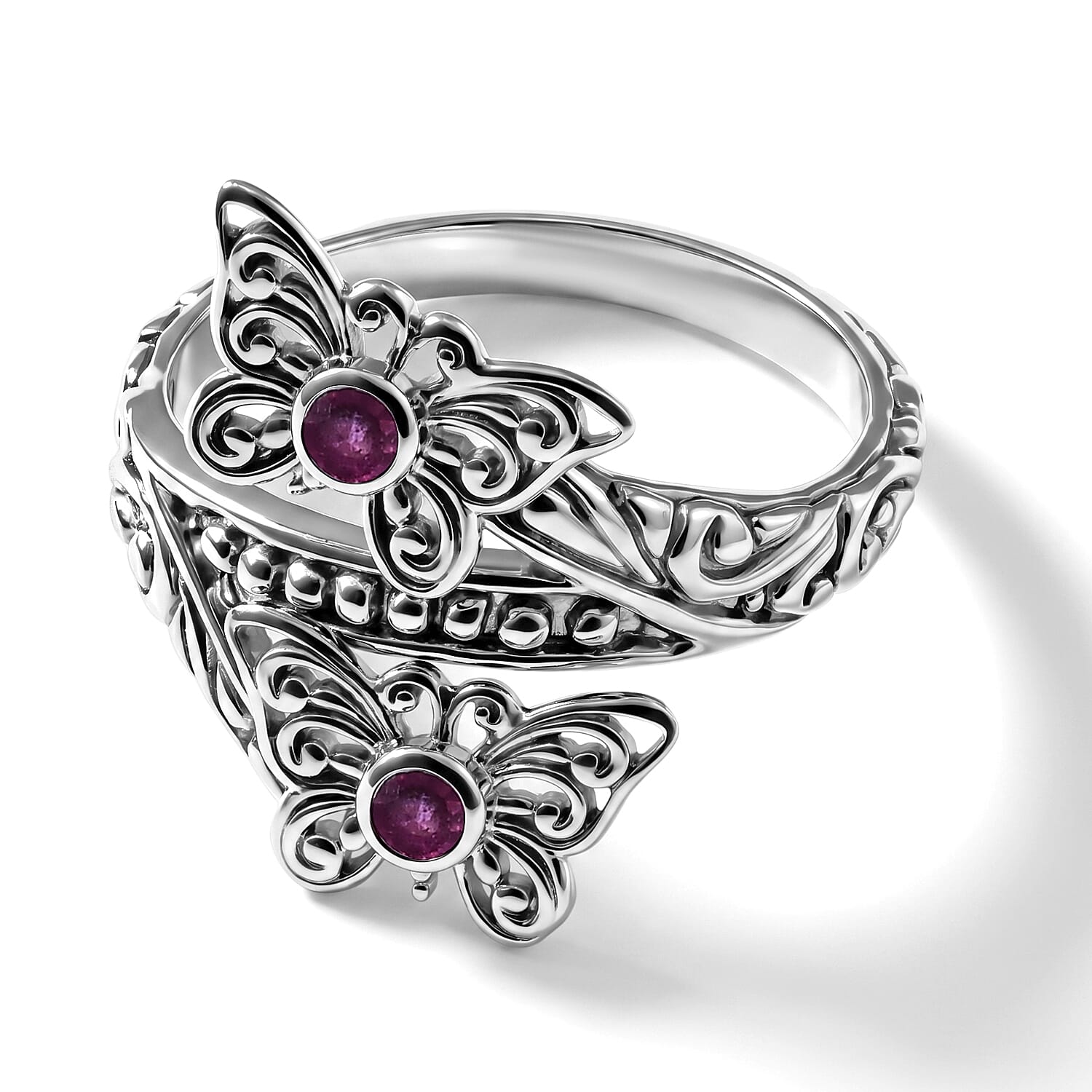 D'Joy Bali Legacy Premium Niassa Ruby (FF) 0.25 ctw Butterfly Ring in Sterling Silver (Size 5.0)