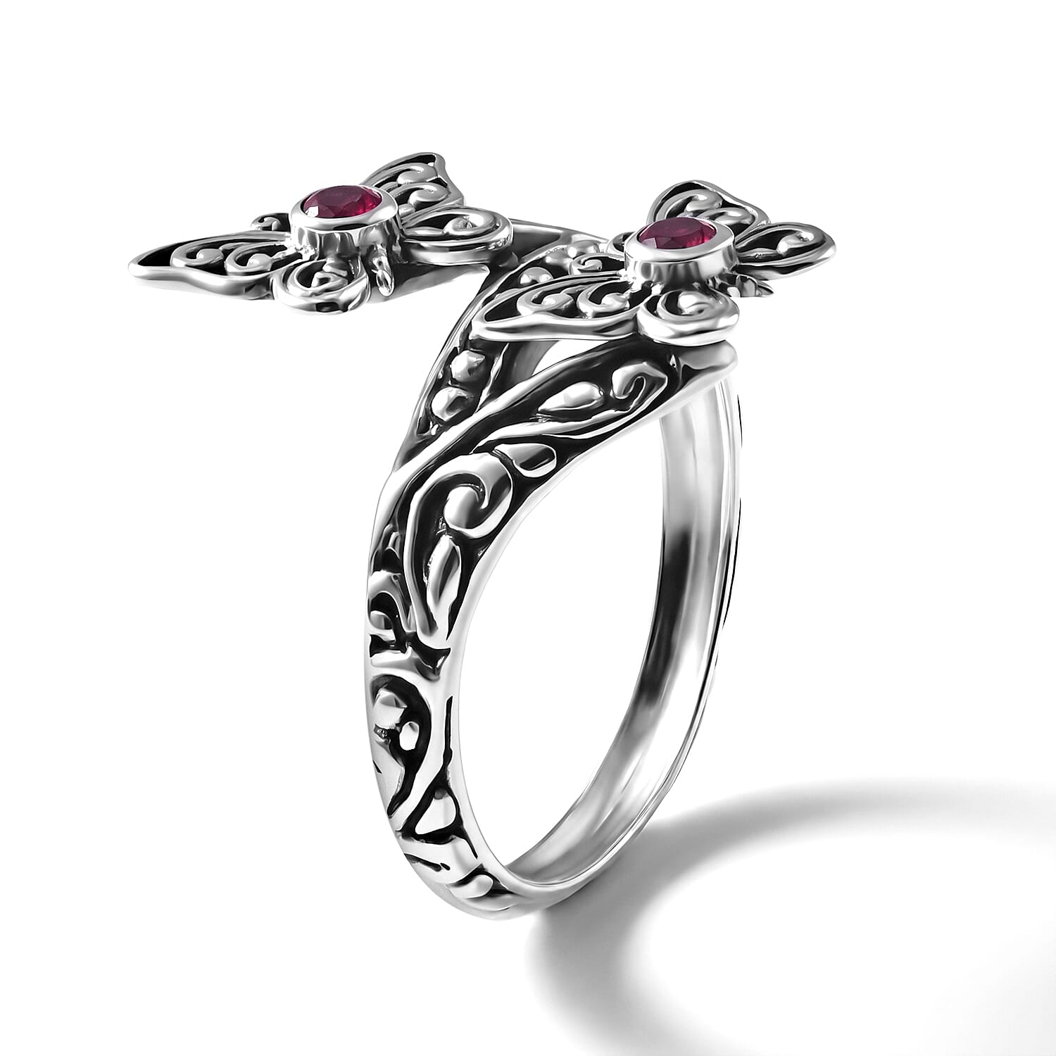 D'Joy Bali Legacy Premium Niassa Ruby (FF) 0.25 ctw Butterfly Ring in Sterling Silver (Size 5.0)