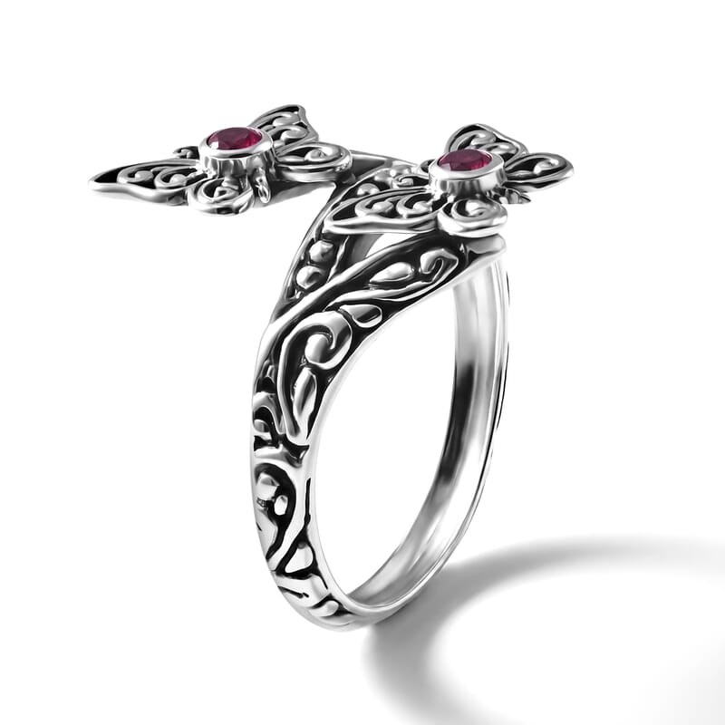 D'Joy Bali Legacy Premium Niassa Ruby (FF) 0.25 ctw Butterfly Ring in Sterling Silver (Size 5.0)