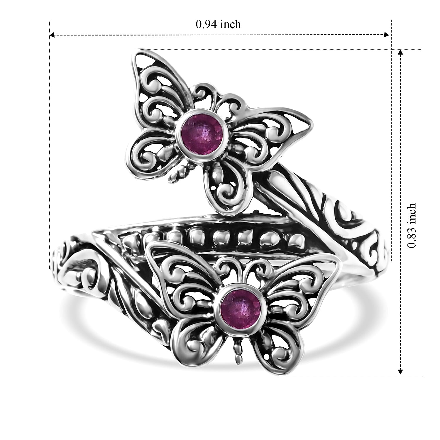 D'Joy Bali Legacy Premium Niassa Ruby (FF) 0.25 ctw Butterfly Ring in Sterling Silver (Size 5.0)