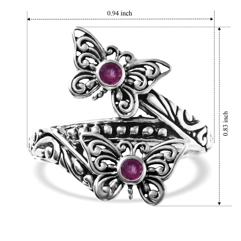 D'Joy Bali Legacy Premium Niassa Ruby (FF) 0.25 ctw Butterfly Ring in Sterling Silver (Size 5.0)