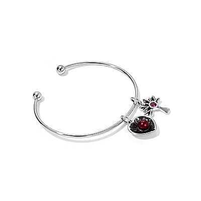 D'Joy Passport to Israel Artisan Crafted Red Freshwater Pearl and Premium Orissa Rhodolite Garnet 0.35 ctw Cuff Bracelet in Sterling Silver (7.25 In)