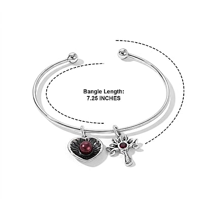 D'Joy Passport to Israel Artisan Crafted Red Freshwater Pearl and Premium Orissa Rhodolite Garnet 0.35 ctw Cuff Bracelet in Sterling Silver (7.25 In)
