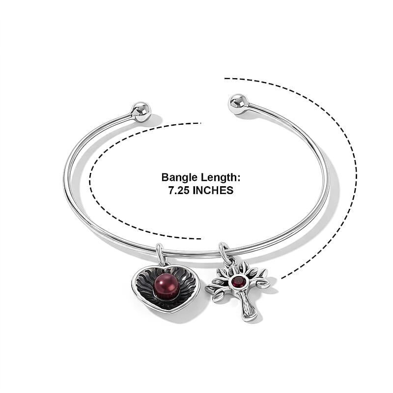D'Joy Passport to Israel Artisan Crafted Red Freshwater Pearl and Premium Orissa Rhodolite Garnet 0.35 ctw Cuff Bracelet in Sterling Silver (7.25 In)