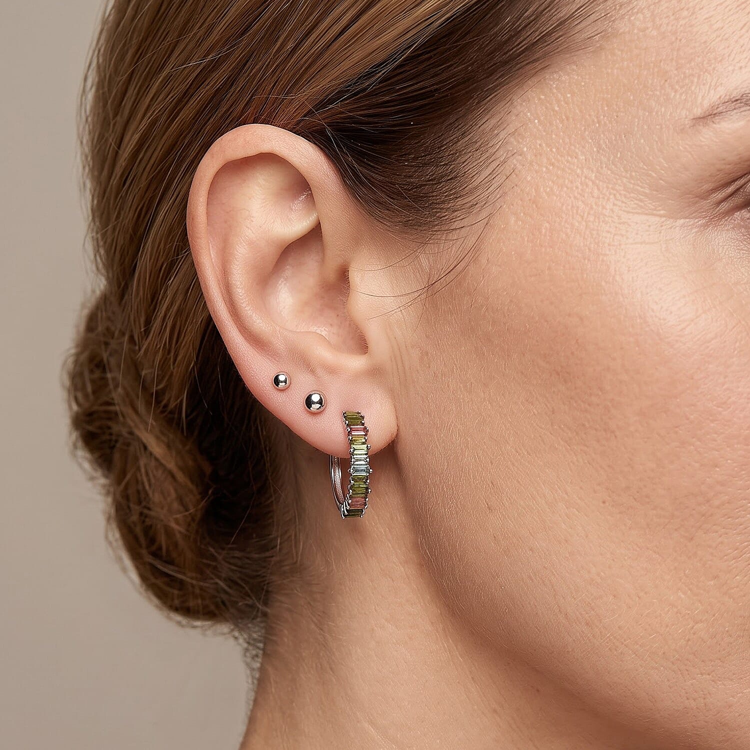 D'Joy AAA Multi-Tourmaline 4.50 ctw Hoop Earrings in Rhodium Over Sterling Silver