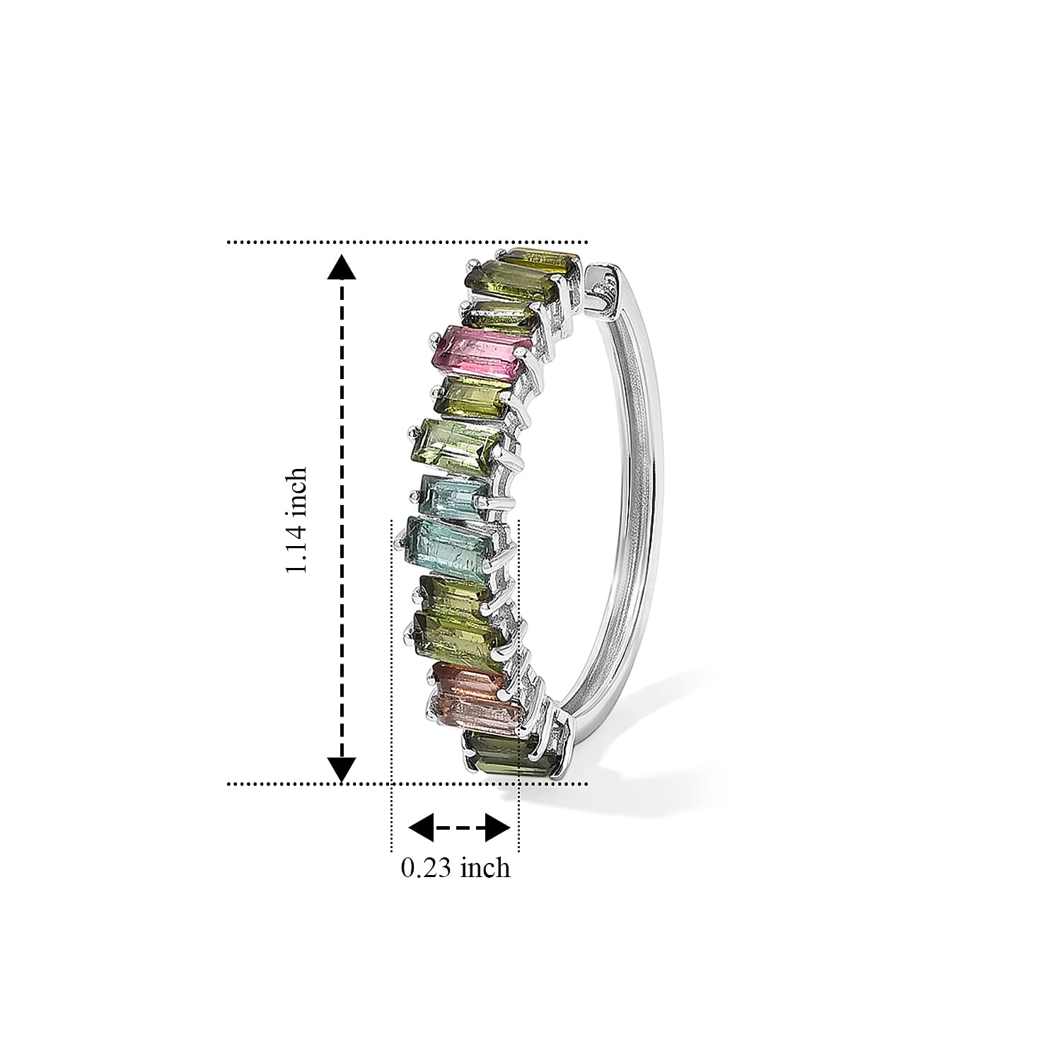 D'Joy AAA Multi-Tourmaline 4.50 ctw Hoop Earrings in Rhodium Over Sterling Silver