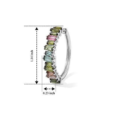 D'Joy AAA Multi-Tourmaline 4.50 ctw Hoop Earrings in Rhodium Over Sterling Silver
