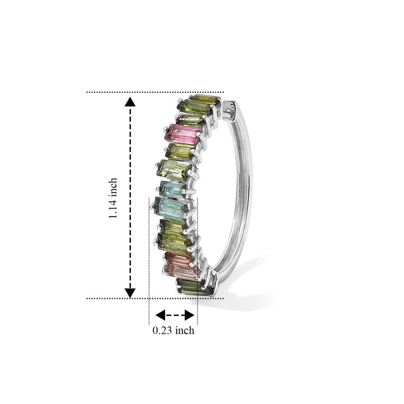 Doorbuster D'Joy AAA Multi-Tourmaline 4.50 ctw Spectrum Glow Hoop Earrings in Rhodium Over Sterling Silver