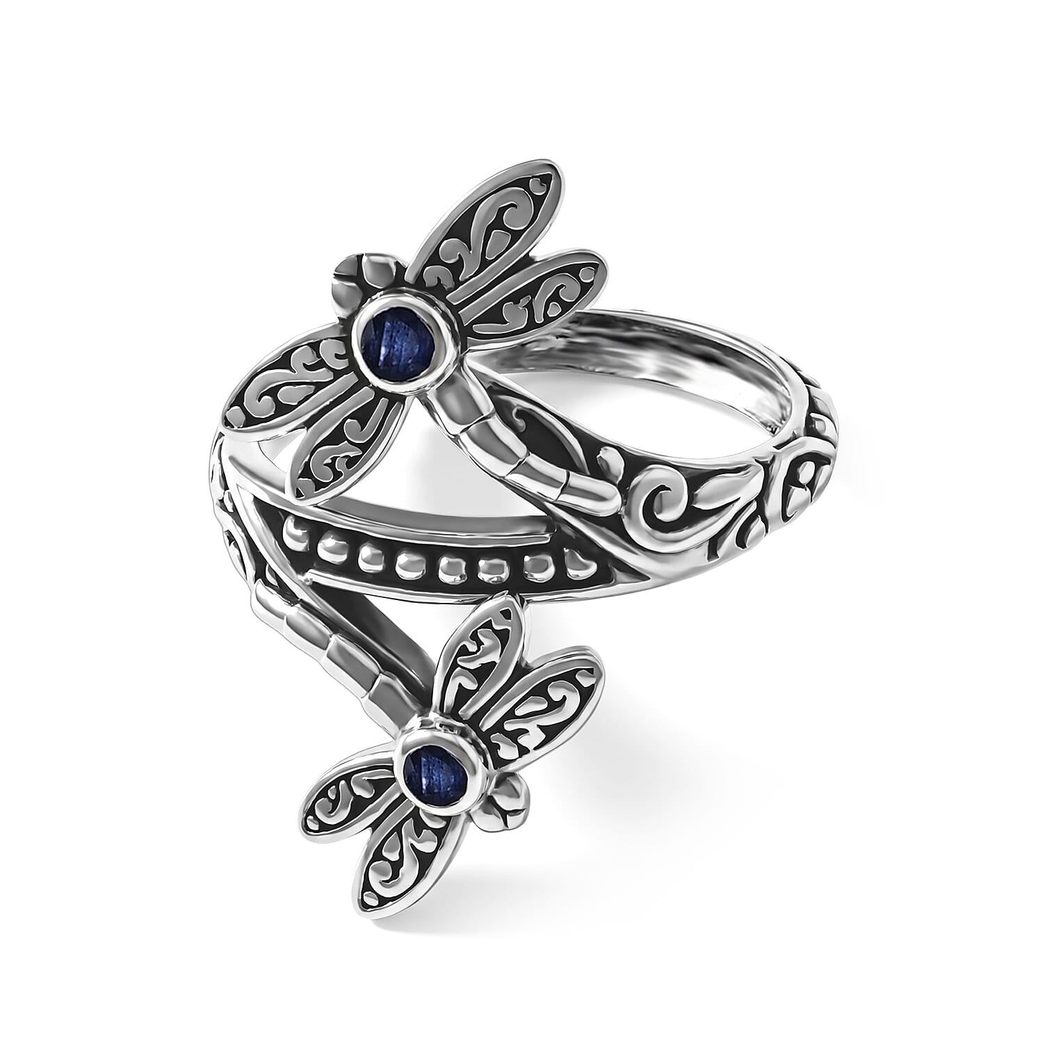 D'Joy Bali Legacy Premium  Masoala Sapphire (D) 0.25 ctw Dragonfly Ring in Sterling Silver (Size 5.0)