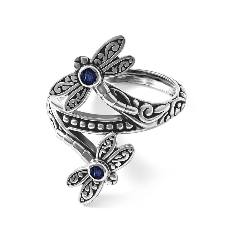 D'Joy Bali Legacy Premium  Masoala Sapphire (D) 0.25 ctw Dragonfly Ring in Sterling Silver (Size 5.0)