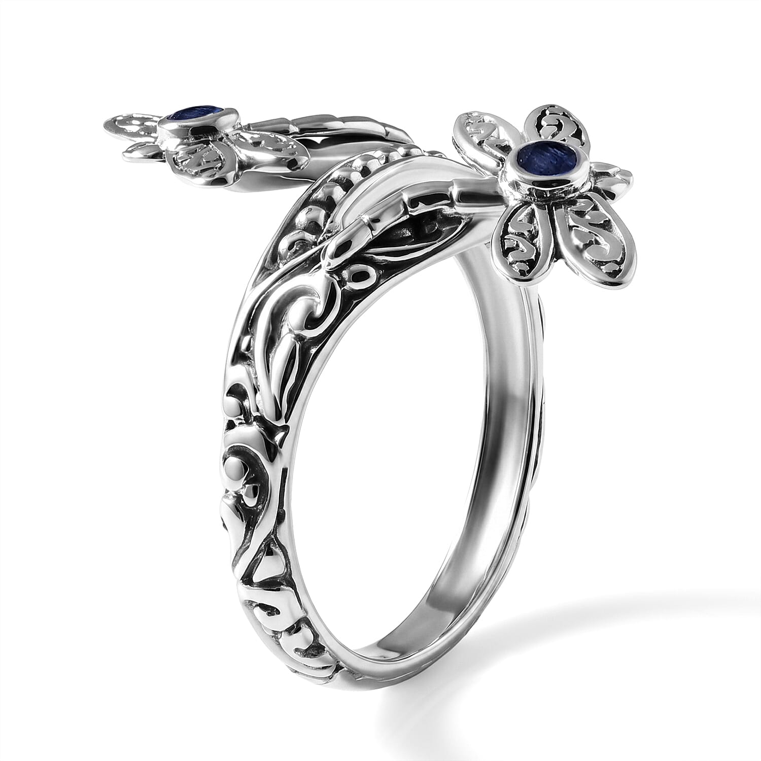 D'Joy Bali Legacy Premium  Masoala Sapphire (D) 0.25 ctw Dragonfly Ring in Sterling Silver (Size 5.0)