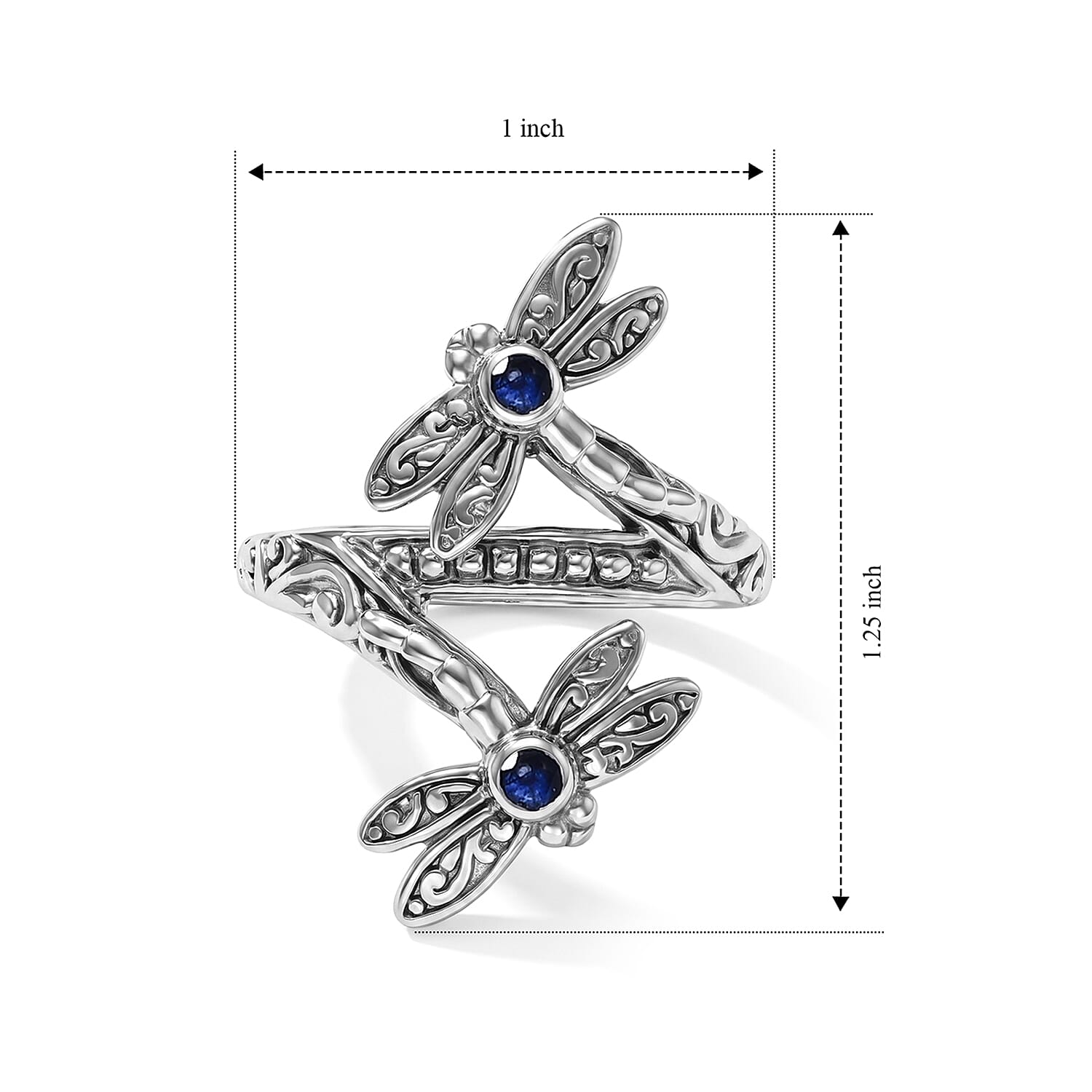 D'Joy Bali Legacy Premium  Masoala Sapphire (D) 0.25 ctw Dragonfly Ring in Sterling Silver (Size 5.0)