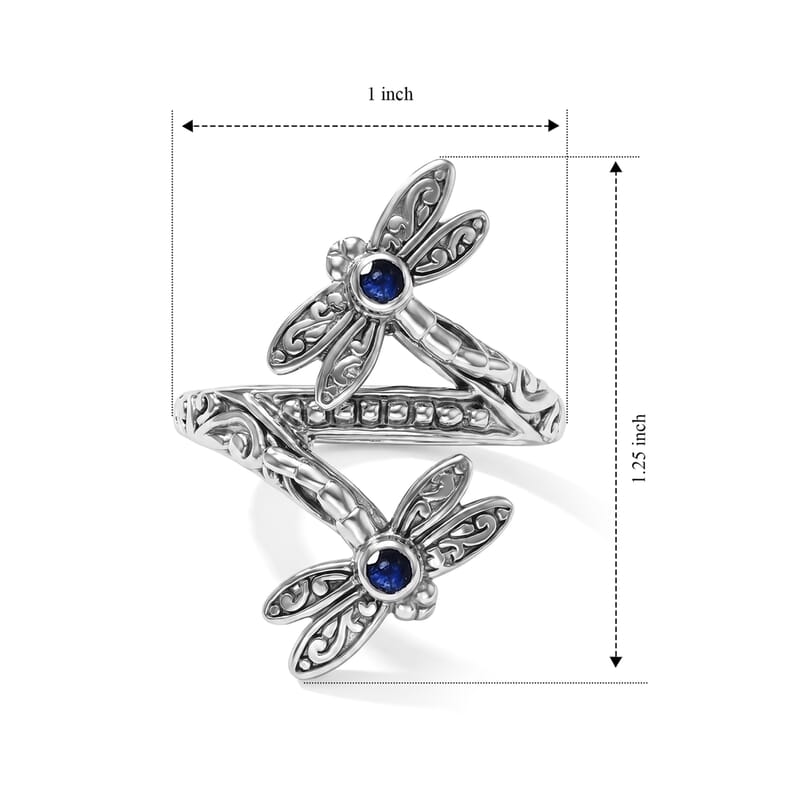 D'Joy Bali Legacy Premium  Masoala Sapphire (D) 0.25 ctw Dragonfly Ring in Sterling Silver (Size 5.0)