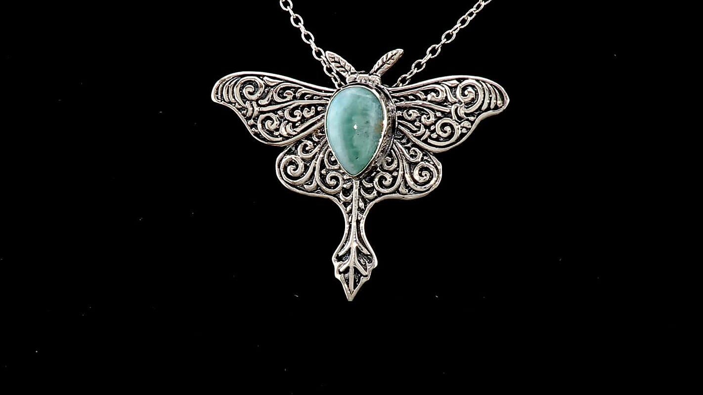 D''Joy Bali Legacy Larimar 4.60 ctw Butterfly Pendant without Chain in Sterling Silver