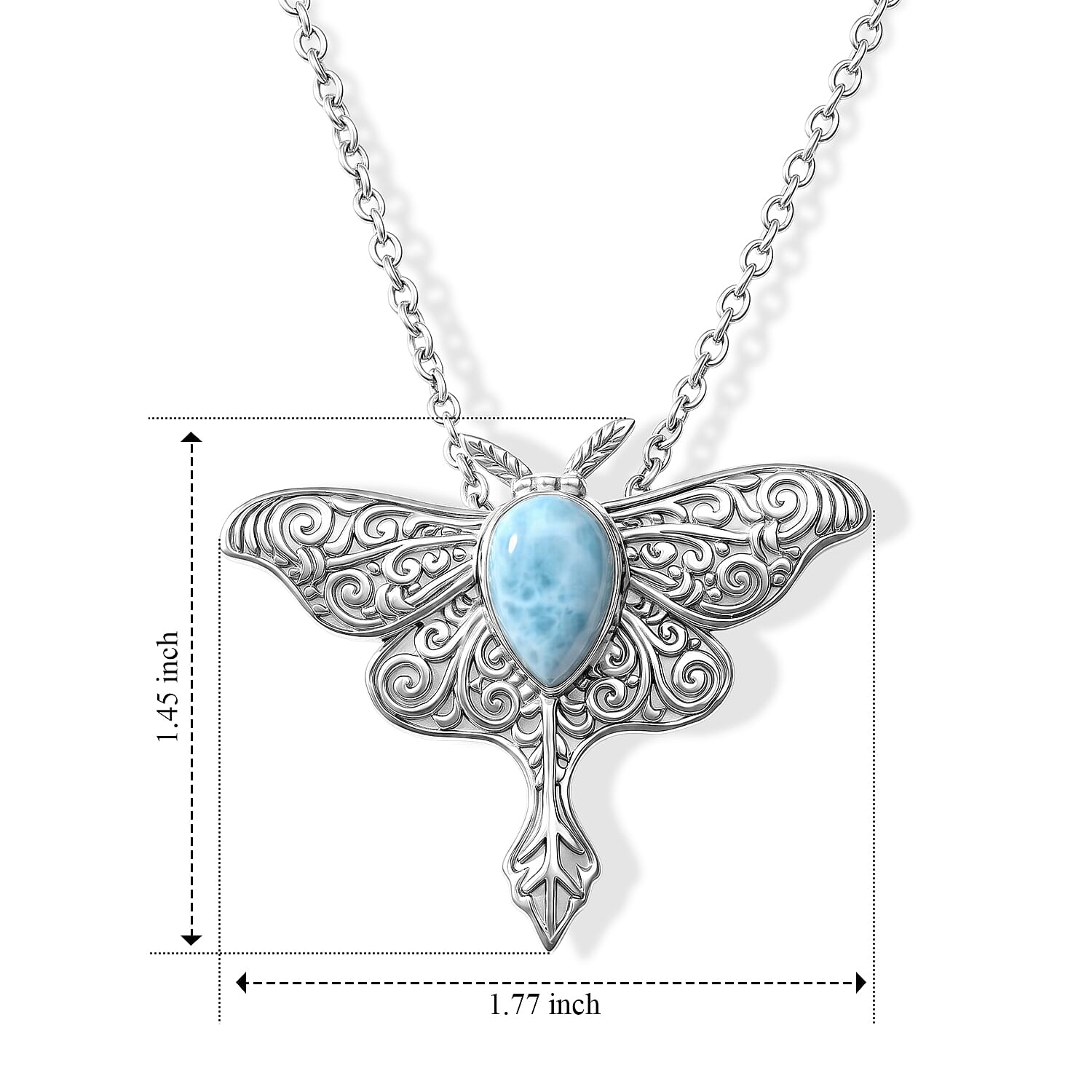 D'Joy Bali Legacy Larimar 4.60 ctw Butterfly Pendant without Chain in Sterling Silver